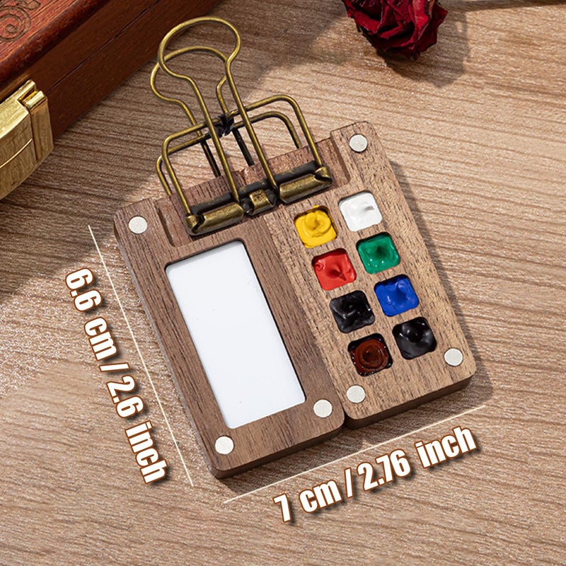 F'DIARY Mini Travel Watercolor Set Pocket Artist Watercolor Travel Set Grid Palette Box Sketch Book Brush Pens With Binder Clips For Painters Artists Students - Image 2